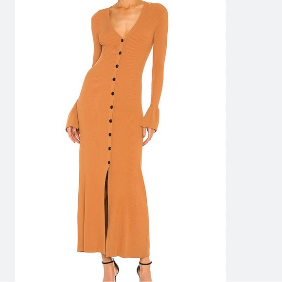 A.L.C. Dresses & Skirts - A.L.C. Tamara Button Front Maxi Dress Ribbed Long Sleeve in Cashew XS